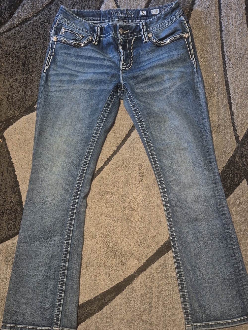 Miss Me Women's Medium Blue Bootcut Jeans with Contrast Stitching